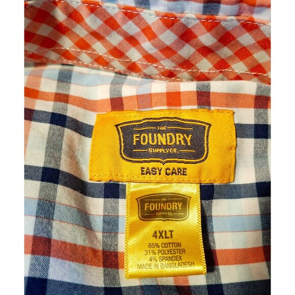 Mens Foundry Supply Co. Red/Blue Plaid Long Sleeve Button-Down Shirt 4XLT Easy C - Picture 6 of 8